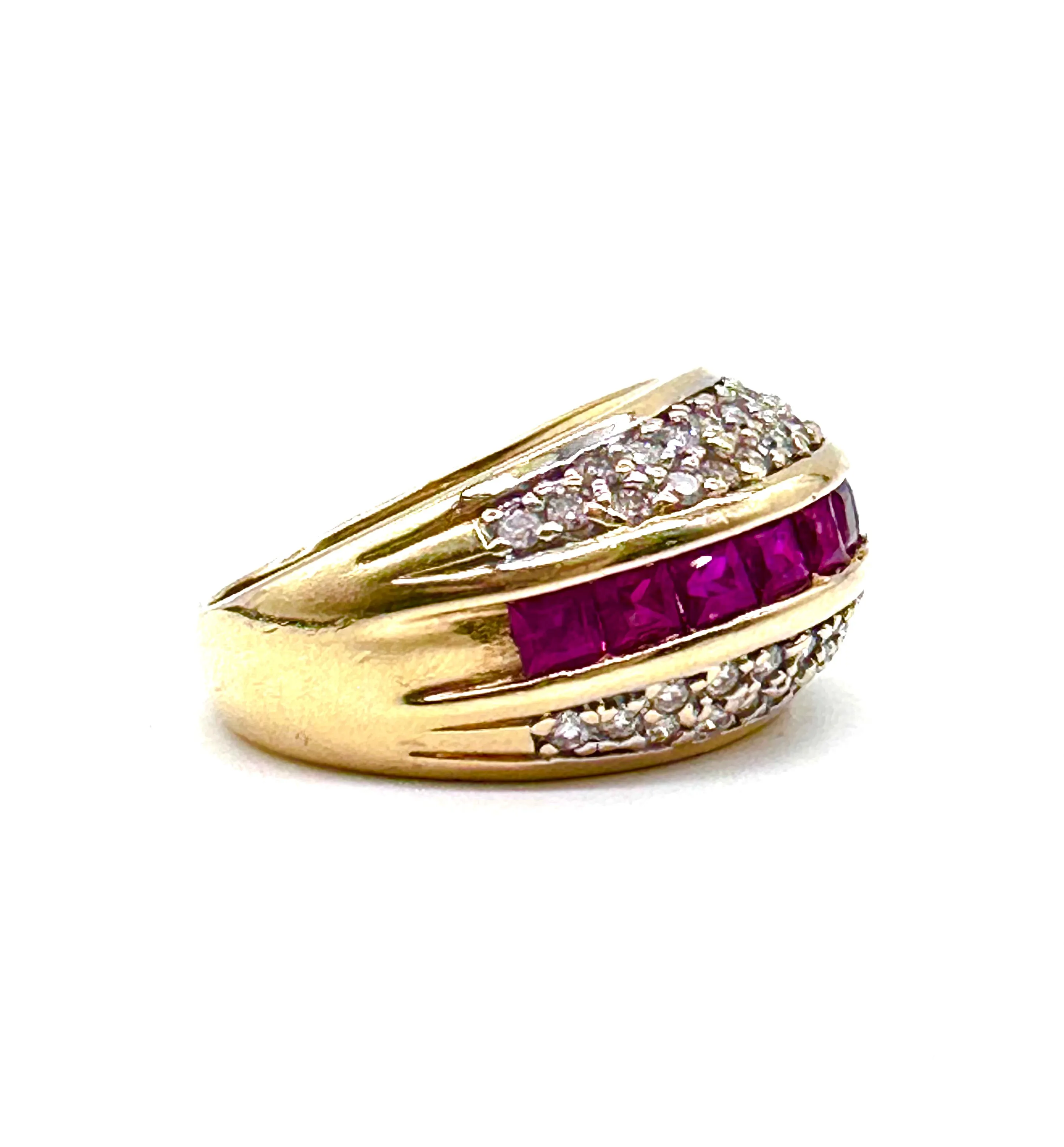 Diamond and ruby dome ring