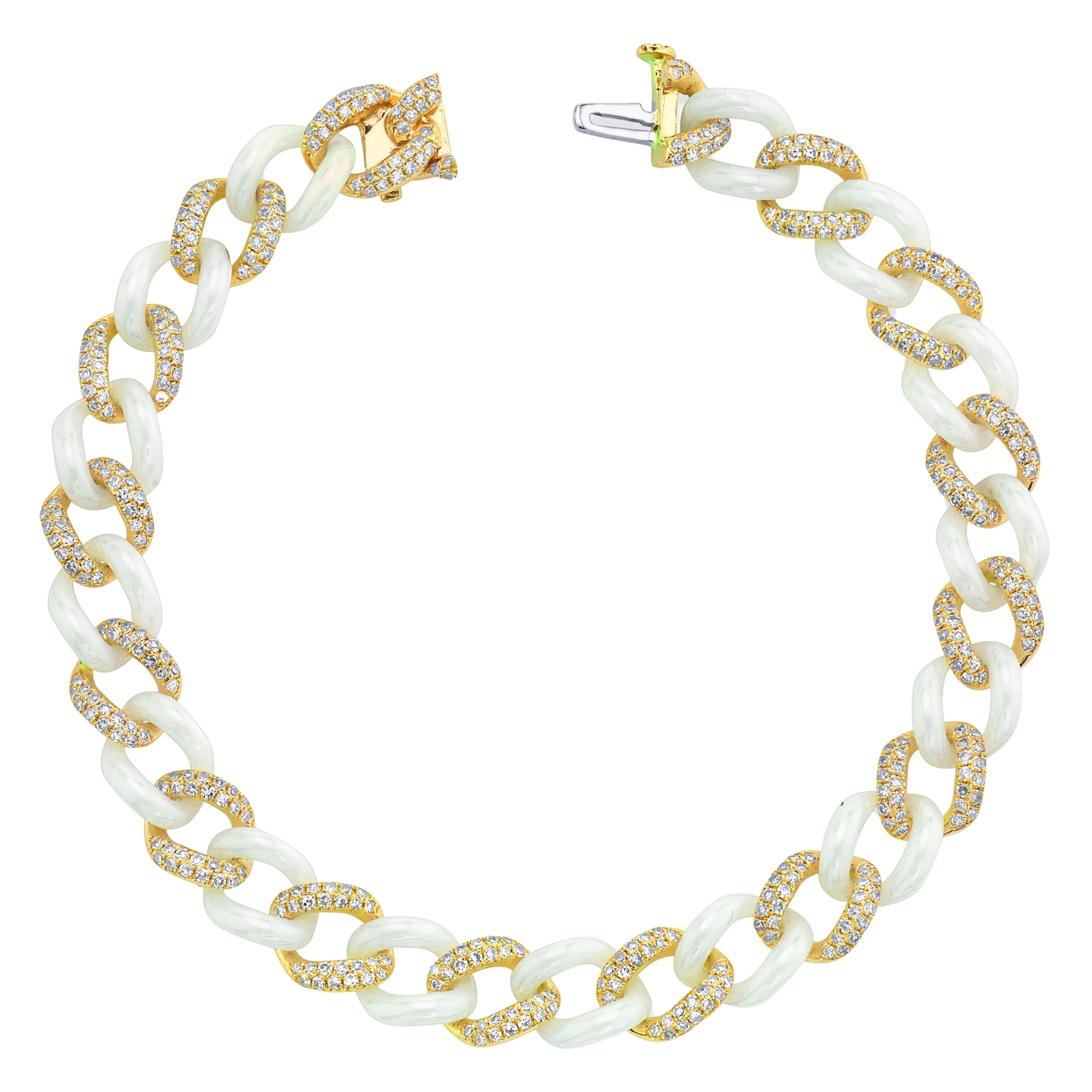 DIAMOND PAVE & WHITE CERAMIC MEDIUM LINK BRACELET