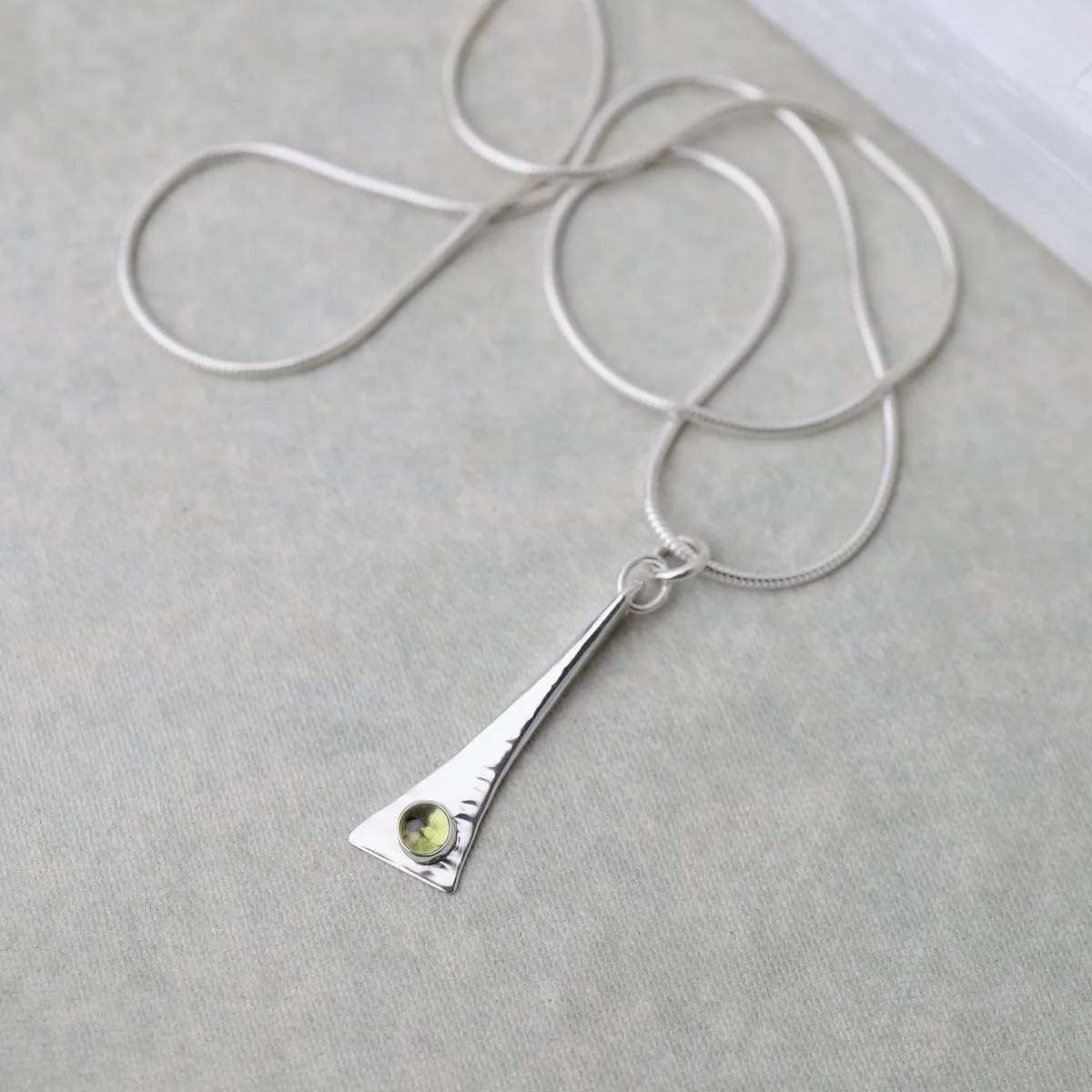 Elongated Pendant Necklace with Peridot