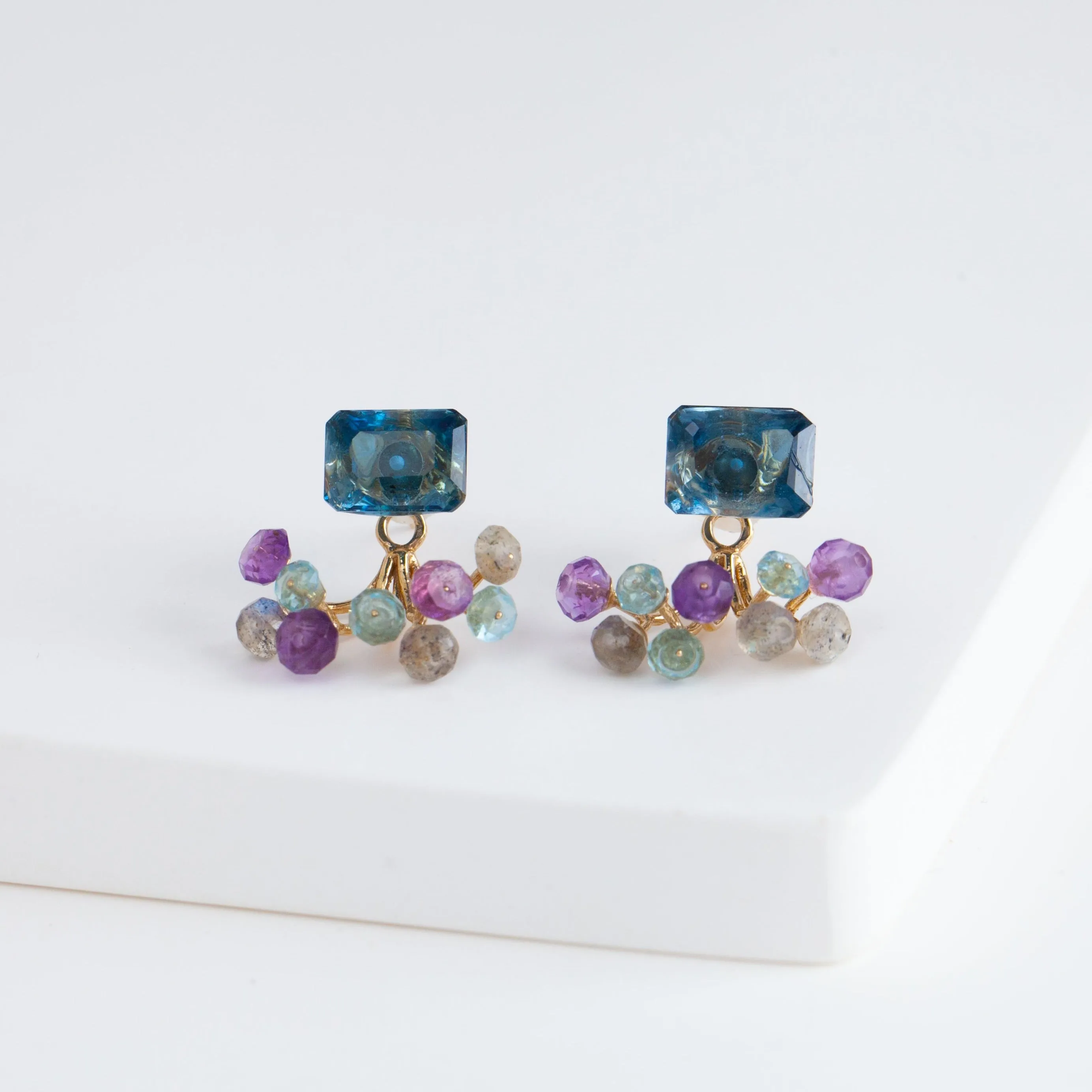 Fairy London blue topaz and mixed stones earrings