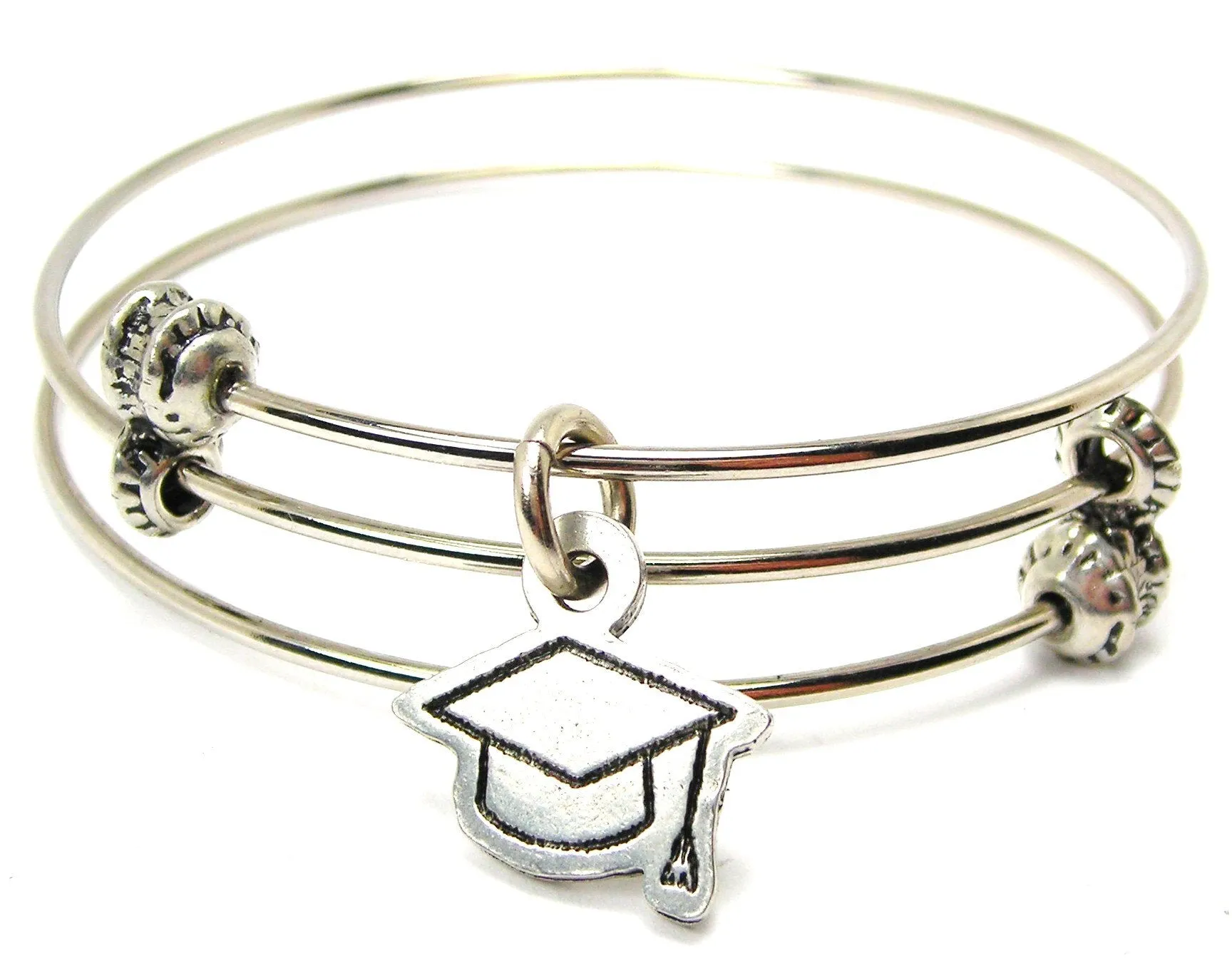 Flat Graduation Cap Triple Style Expandable Bangle Bracelet