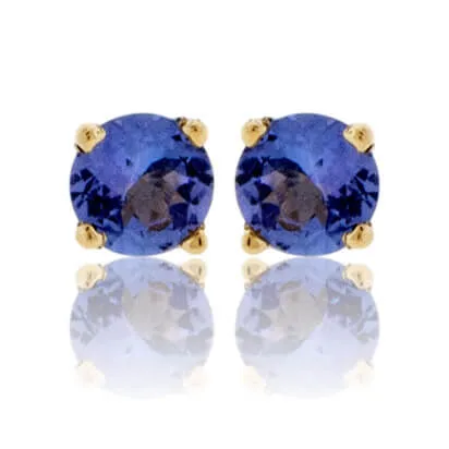 Four Prong Round Tanzanite Stud Earrings