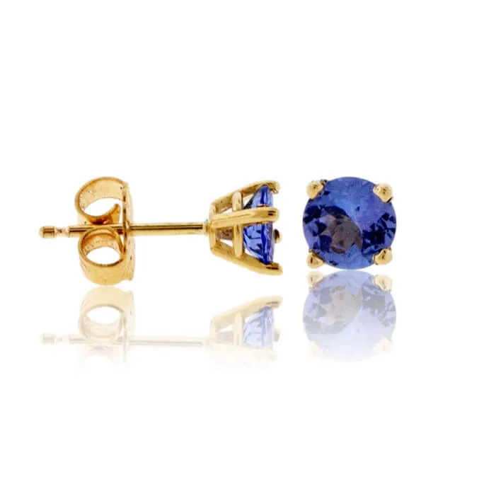 Four Prong Round Tanzanite Stud Earrings