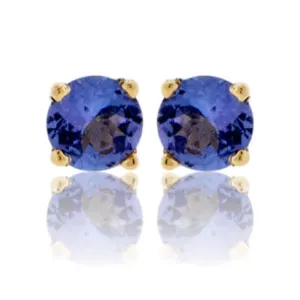 Four Prong Round Tanzanite Stud Earrings