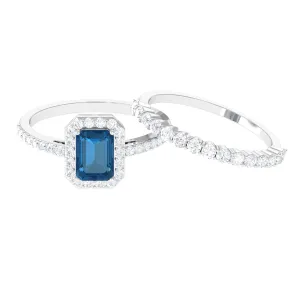 Genuine London Blue Topaz and Diamond Stackable Ring Set