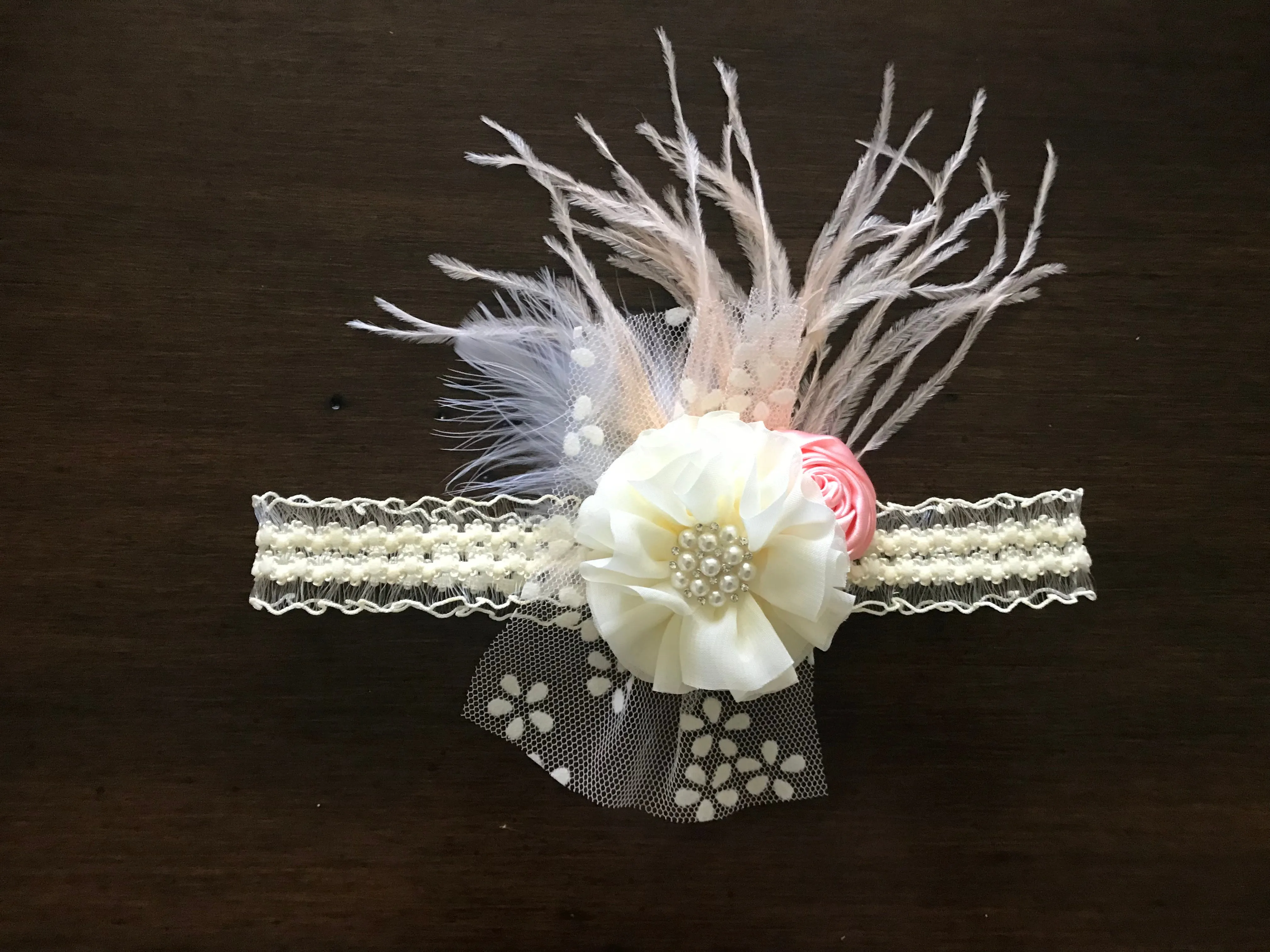 Girls Ivory and Peach Blush Headband and Sash