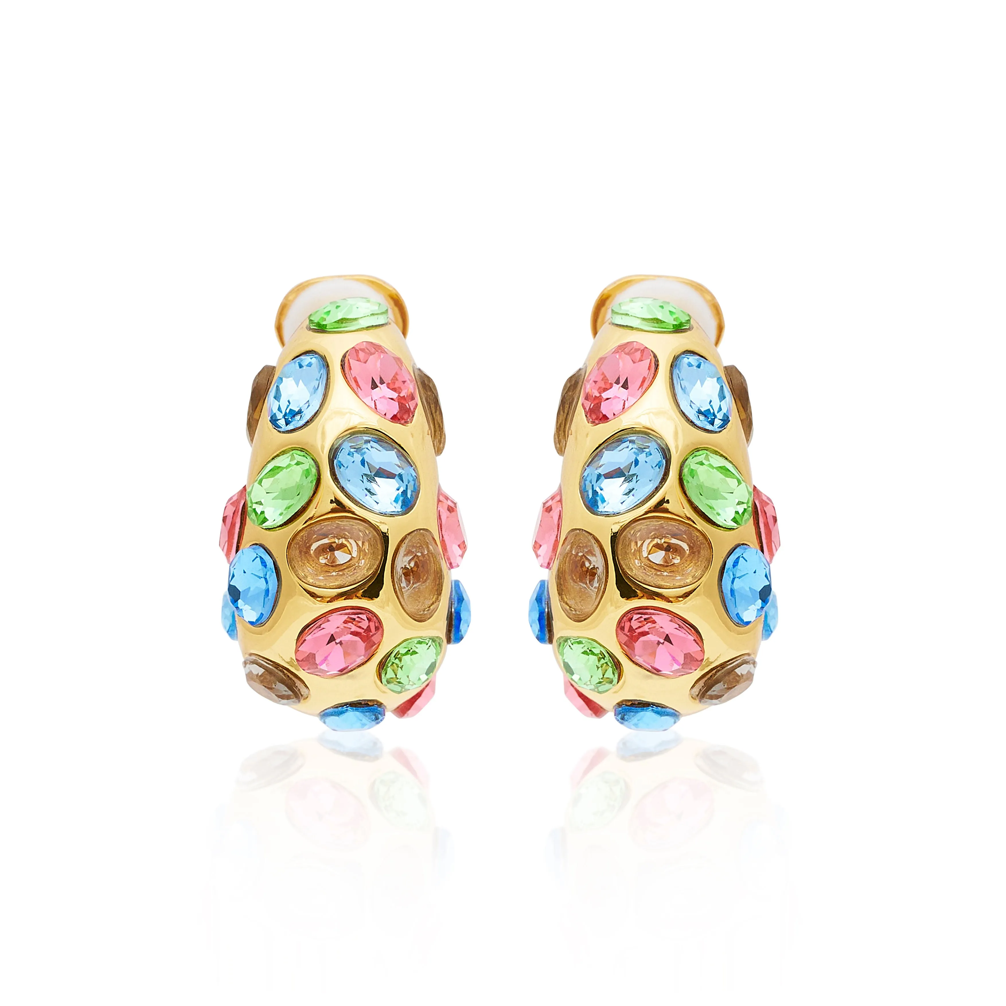 Gold & Multi Pastel Gemstone Clip Earrings