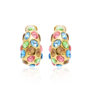 Gold & Multi Pastel Gemstone Clip Earrings