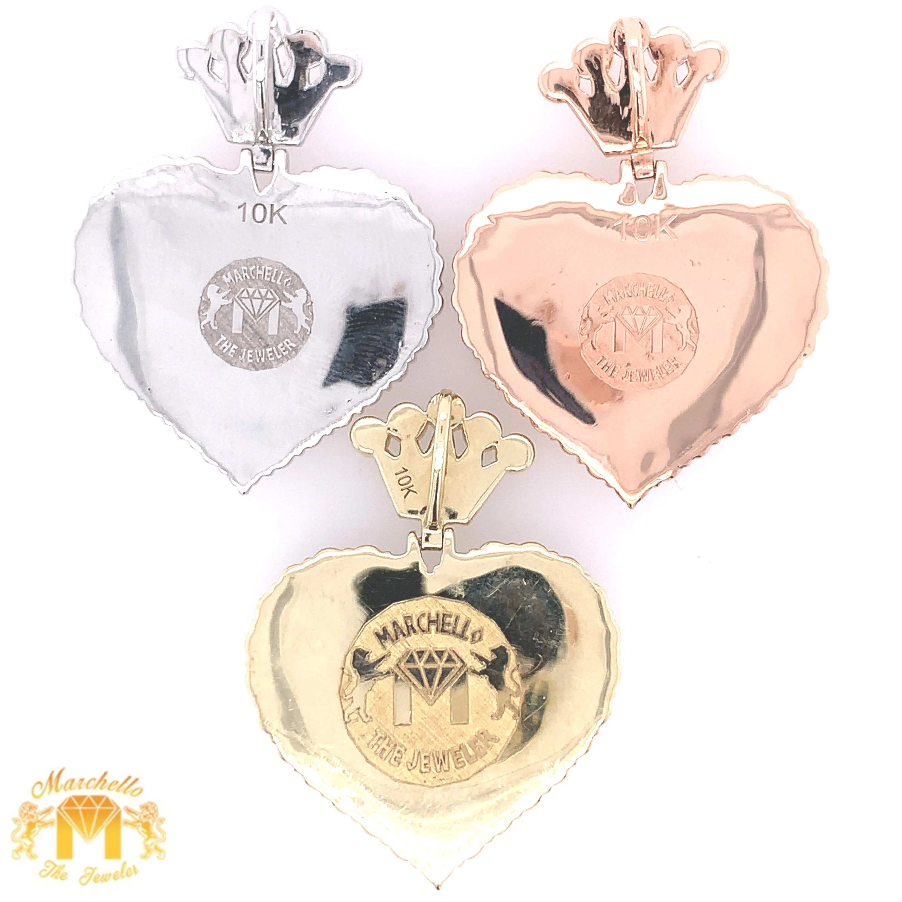 Gold and Diamond Heart Shaped Memory Picture Pendant and Gold Cuban Link Chain (solid back, crown shaped bail)