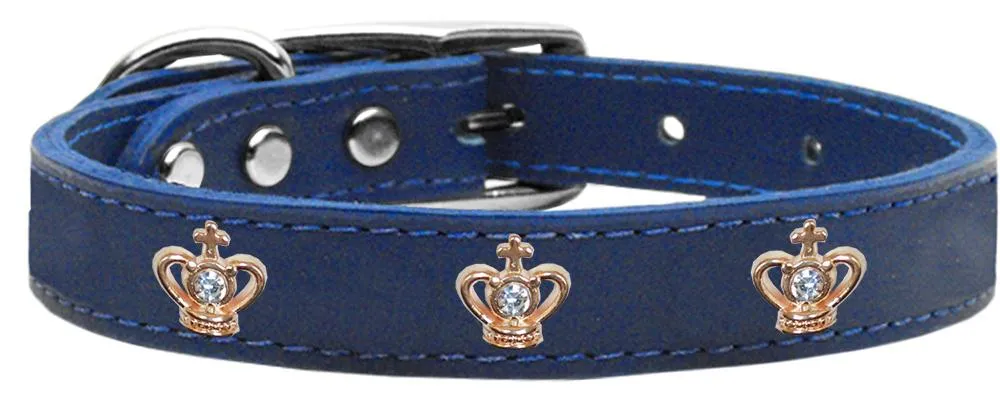 Gold Crown Widget Genuine Leather Dog Collar Blue 16