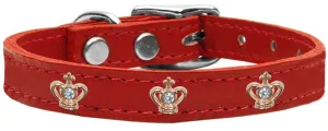 Gold Crown Widget Genuine Leather Dog Collar Red 12