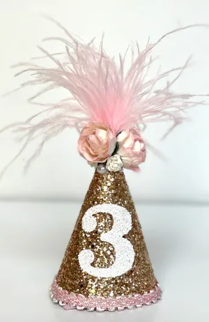 Gold Pink Feather Party Hat