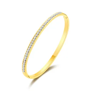 Gold Plated Channel Set Bangle Created with Zircondia® Crystals (7 Inch)