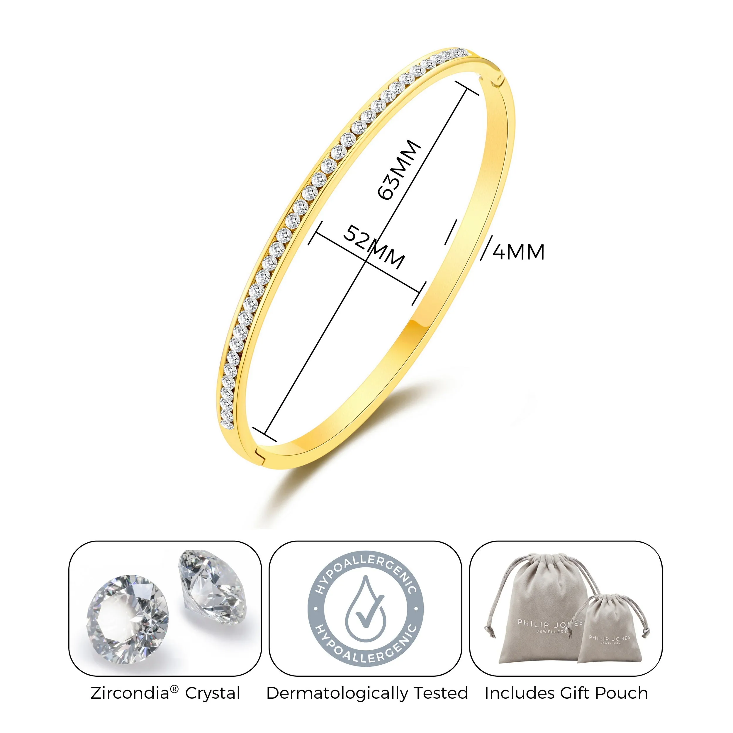 Gold Plated Channel Set Bangle Created with Zircondia® Crystals (7 Inch)