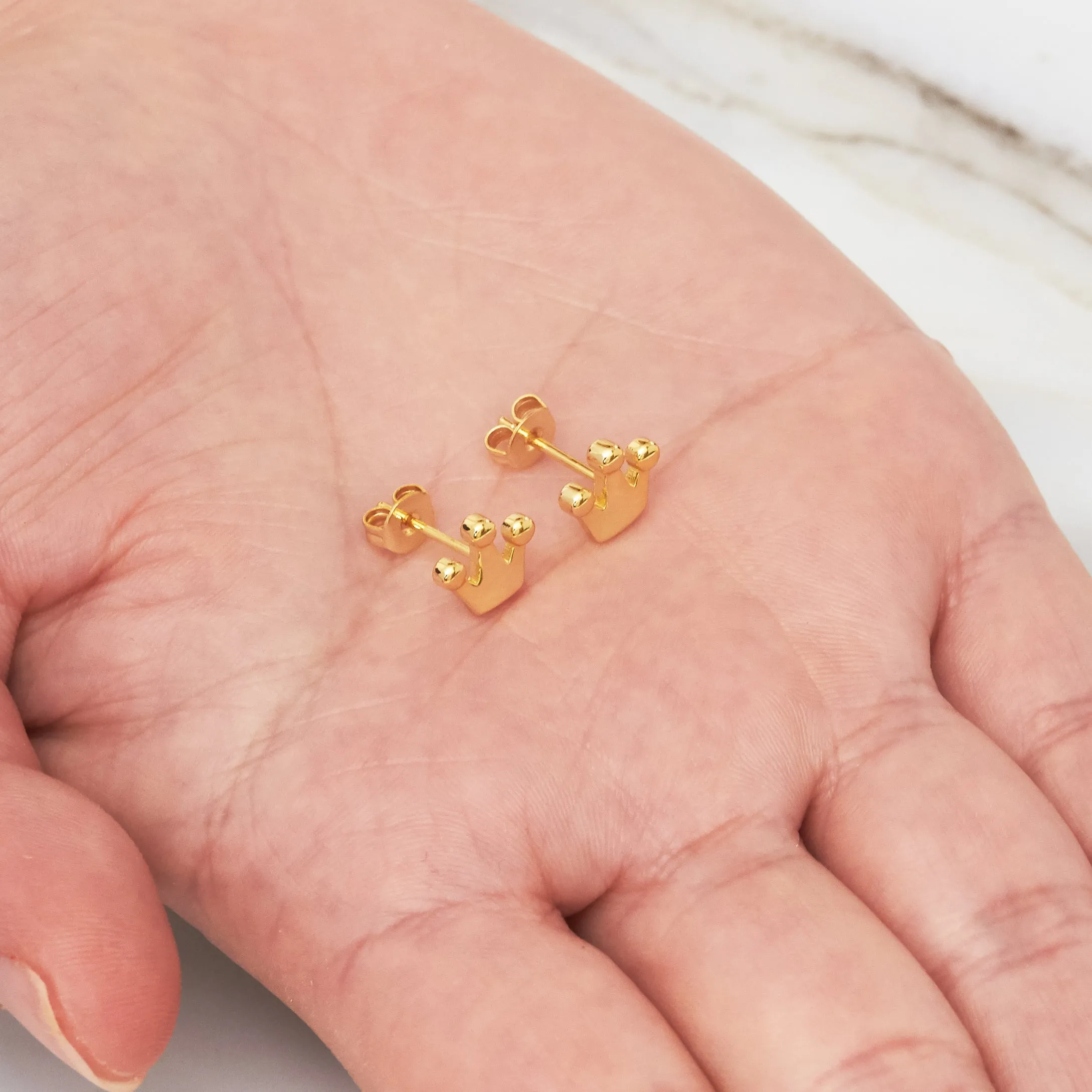 Gold Plated Crown Stud Earrings