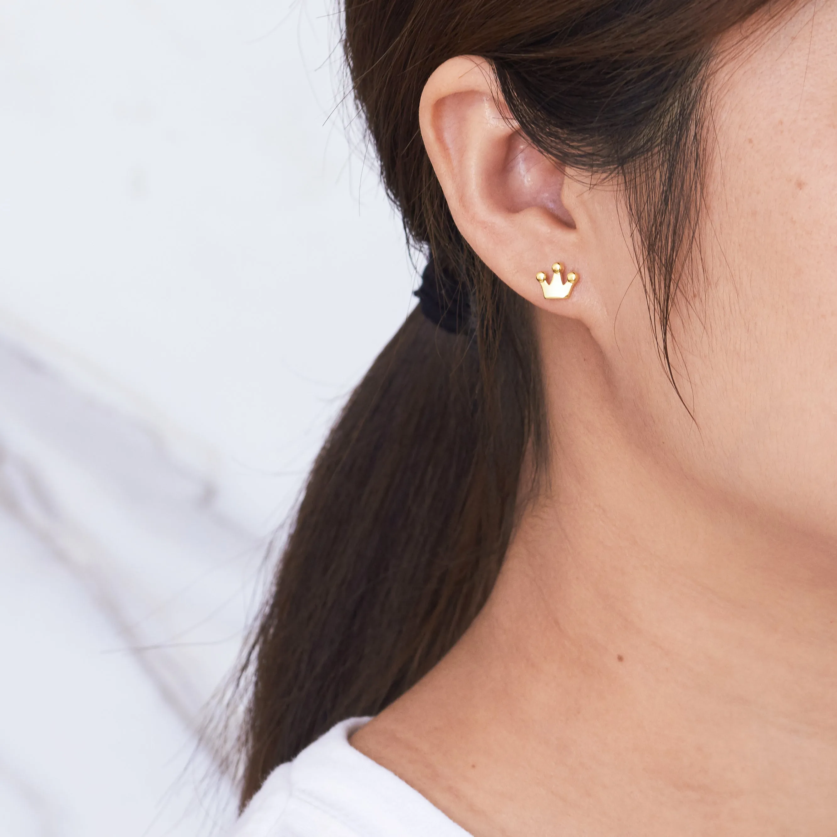 Gold Plated Crown Stud Earrings