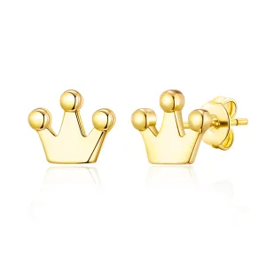 Gold Plated Crown Stud Earrings