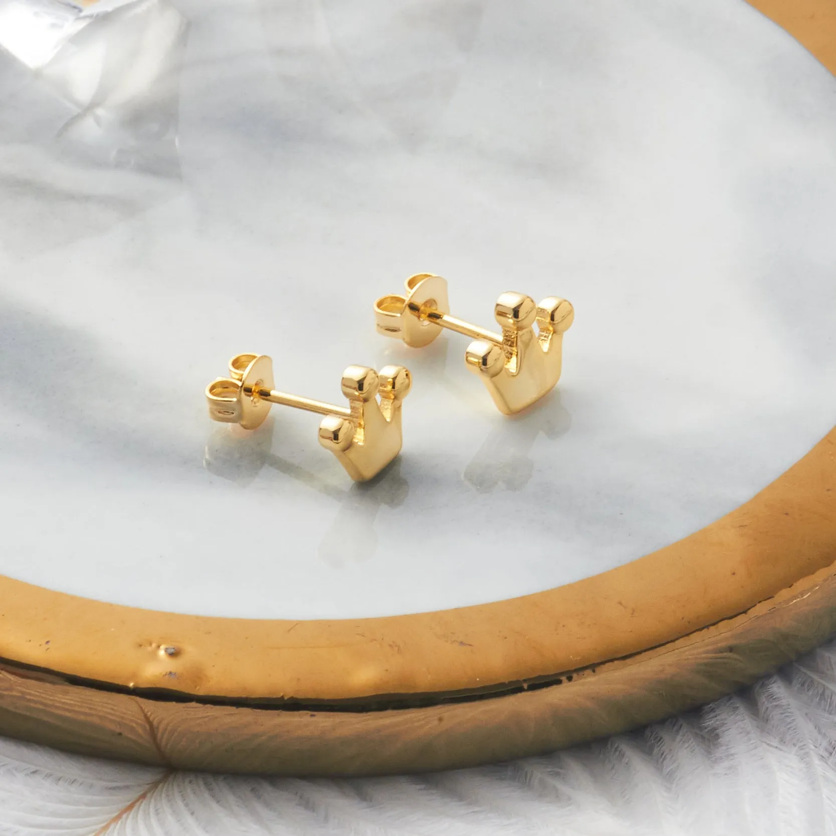 Gold Plated Crown Stud Earrings