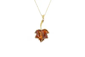 Gold Plated Maple Leaf Charm Pendant - Patriotic Amber Necklace