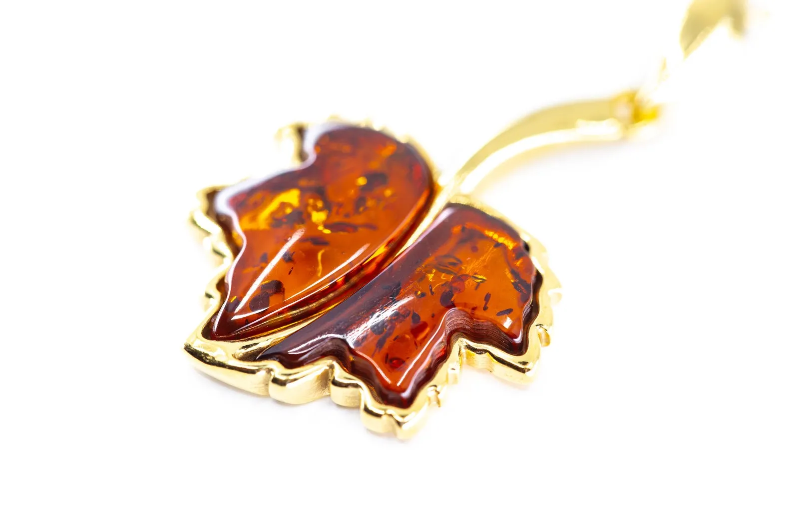 Gold Plated Maple Leaf Charm Pendant - Patriotic Amber Necklace