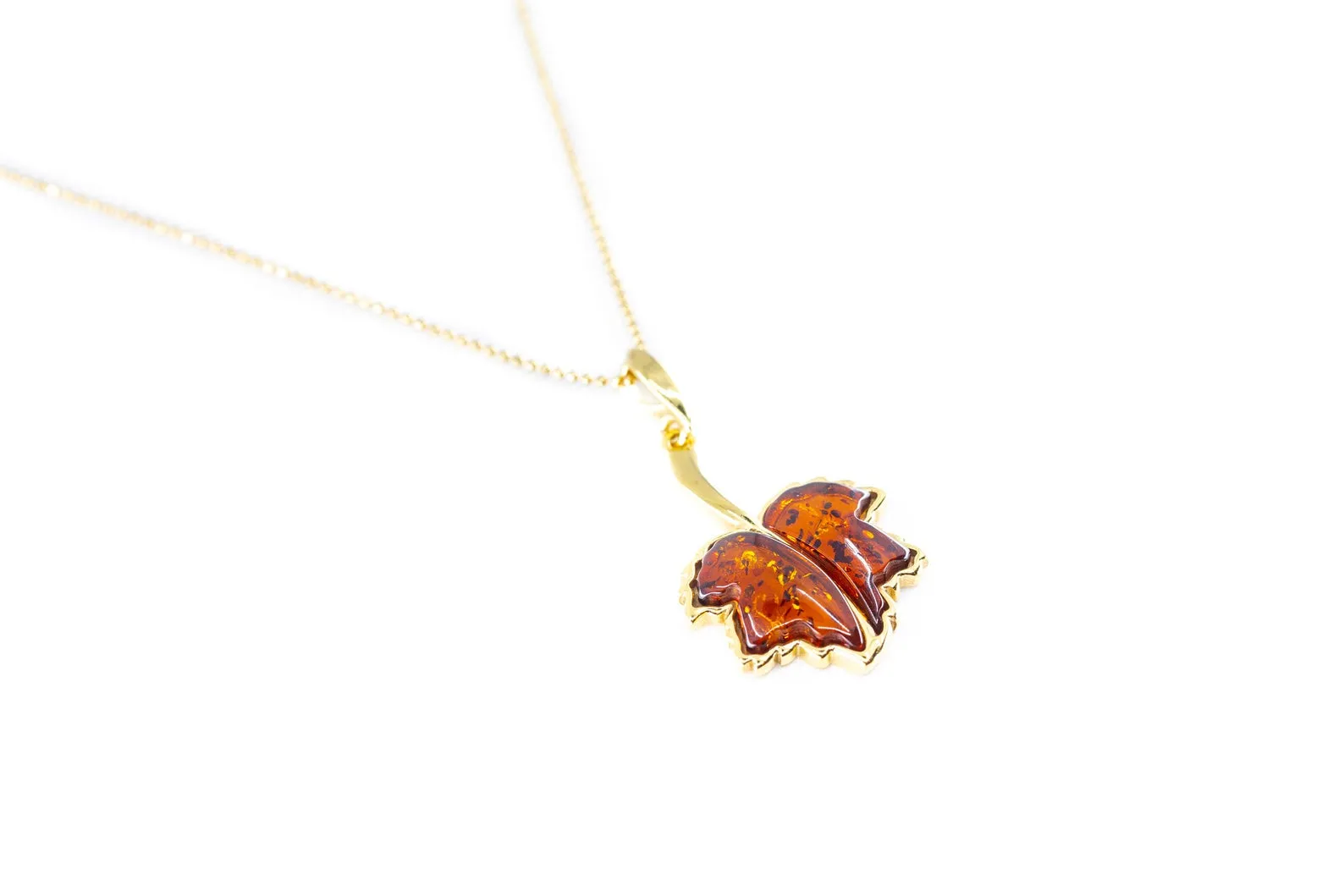 Gold Plated Maple Leaf Charm Pendant - Patriotic Amber Necklace