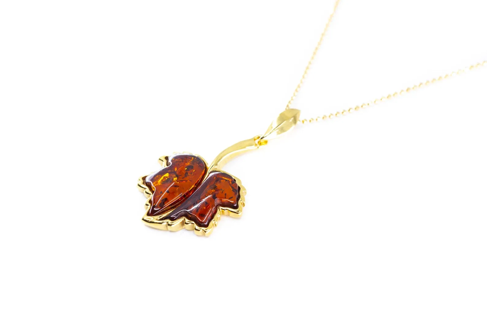 Gold Plated Maple Leaf Charm Pendant - Patriotic Amber Necklace