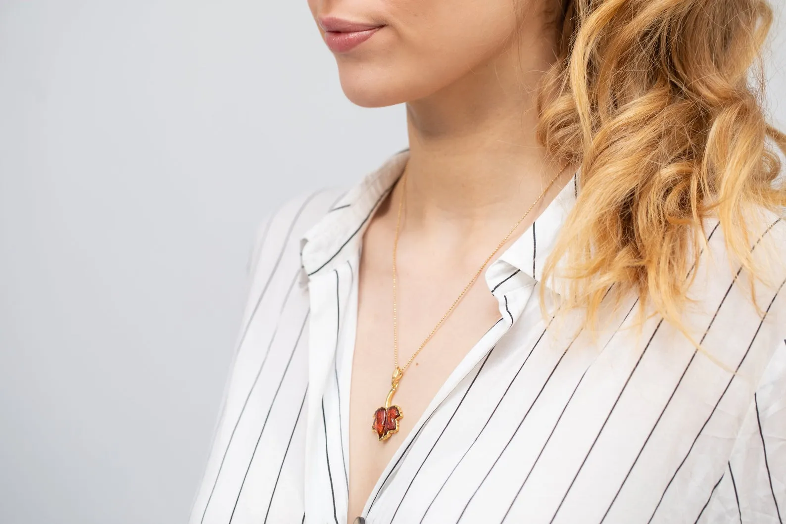 Gold Plated Maple Leaf Charm Pendant - Patriotic Amber Necklace