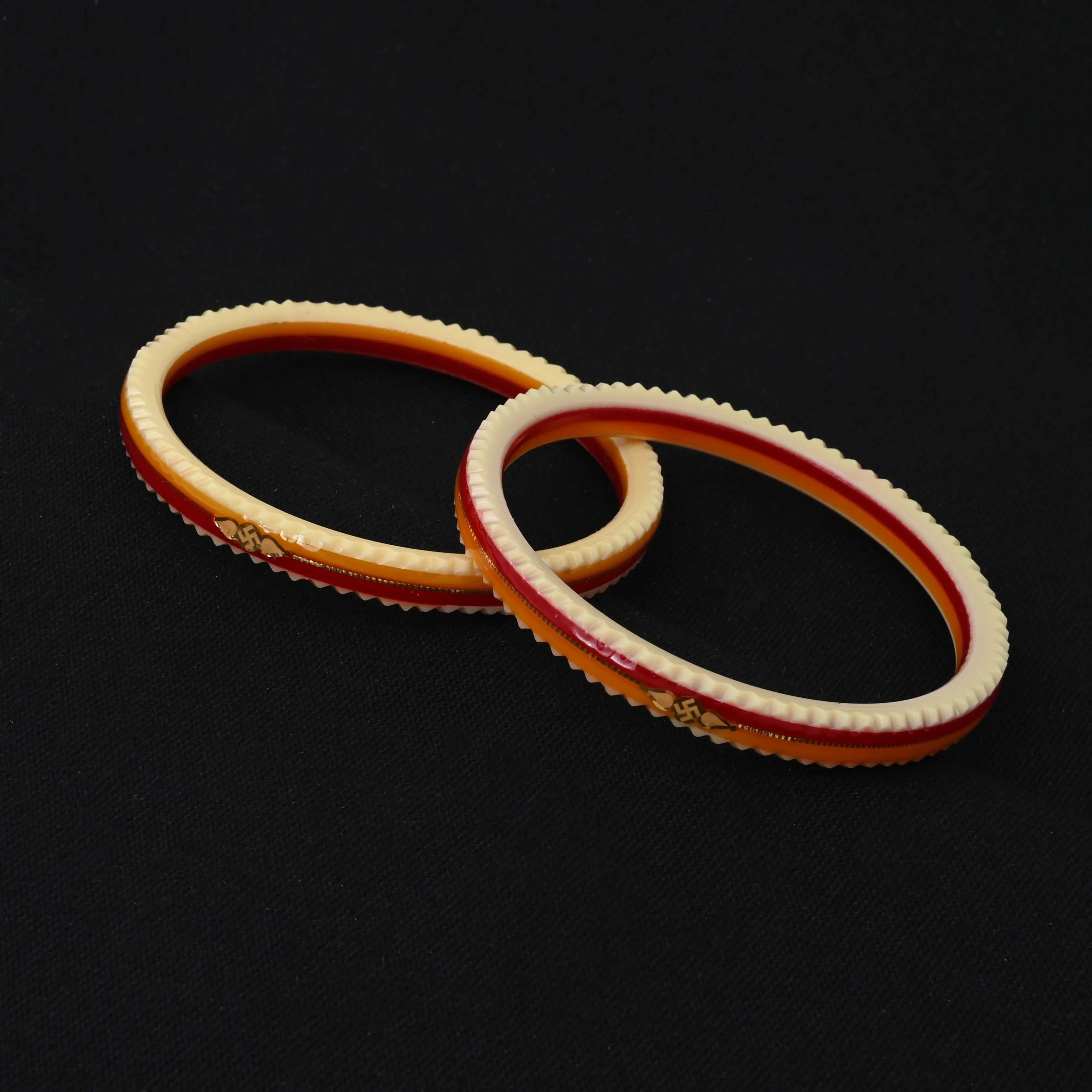 Gold Small Swastika Design Orange and Red Bangle