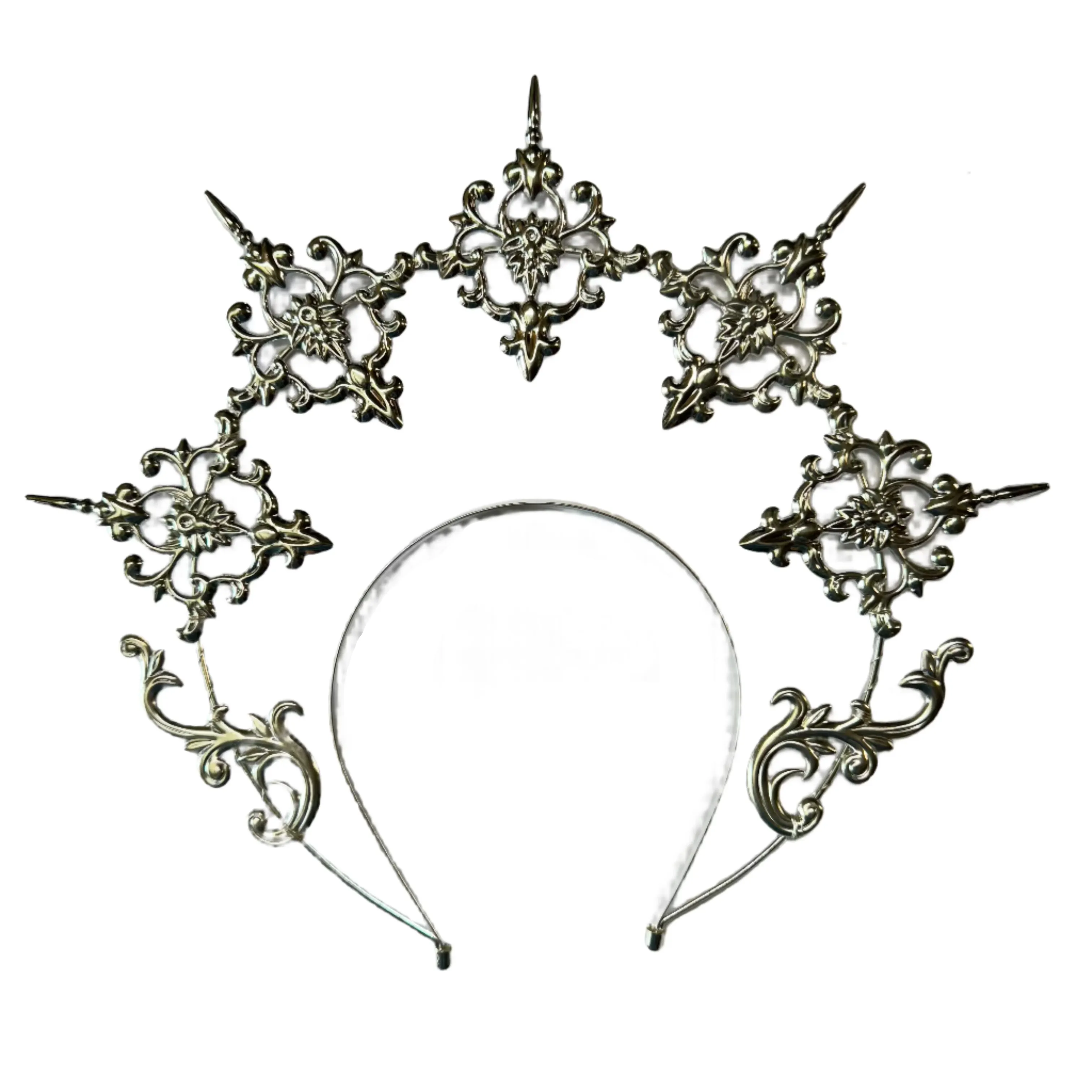 Gothic Goddess Spiked Halo Crown Festival Headdress Headband - Silver Style 4