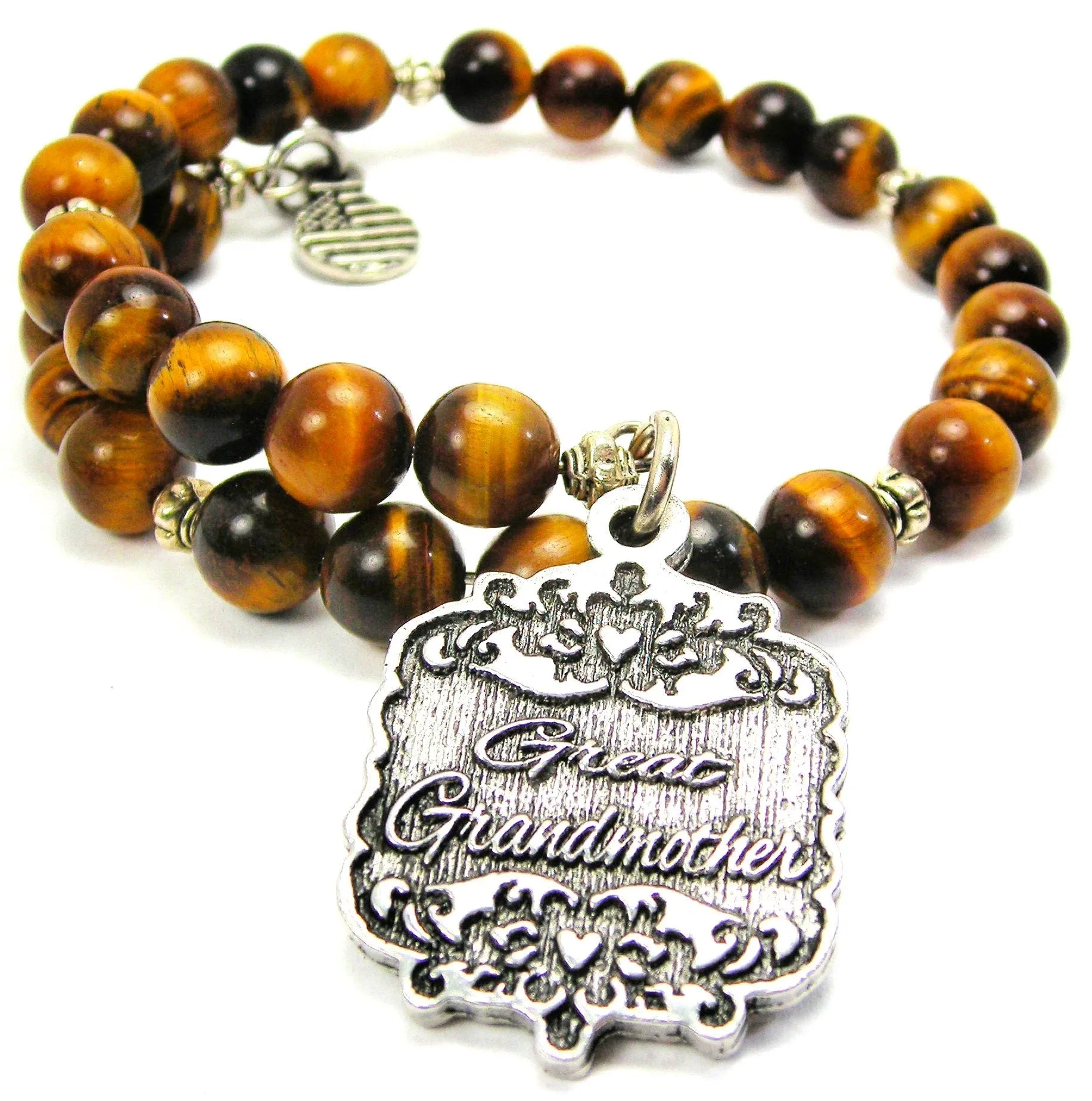 Great Grandmother Victorian Scroll Tiger's Eye Glass Beaded Wrap Bracelet