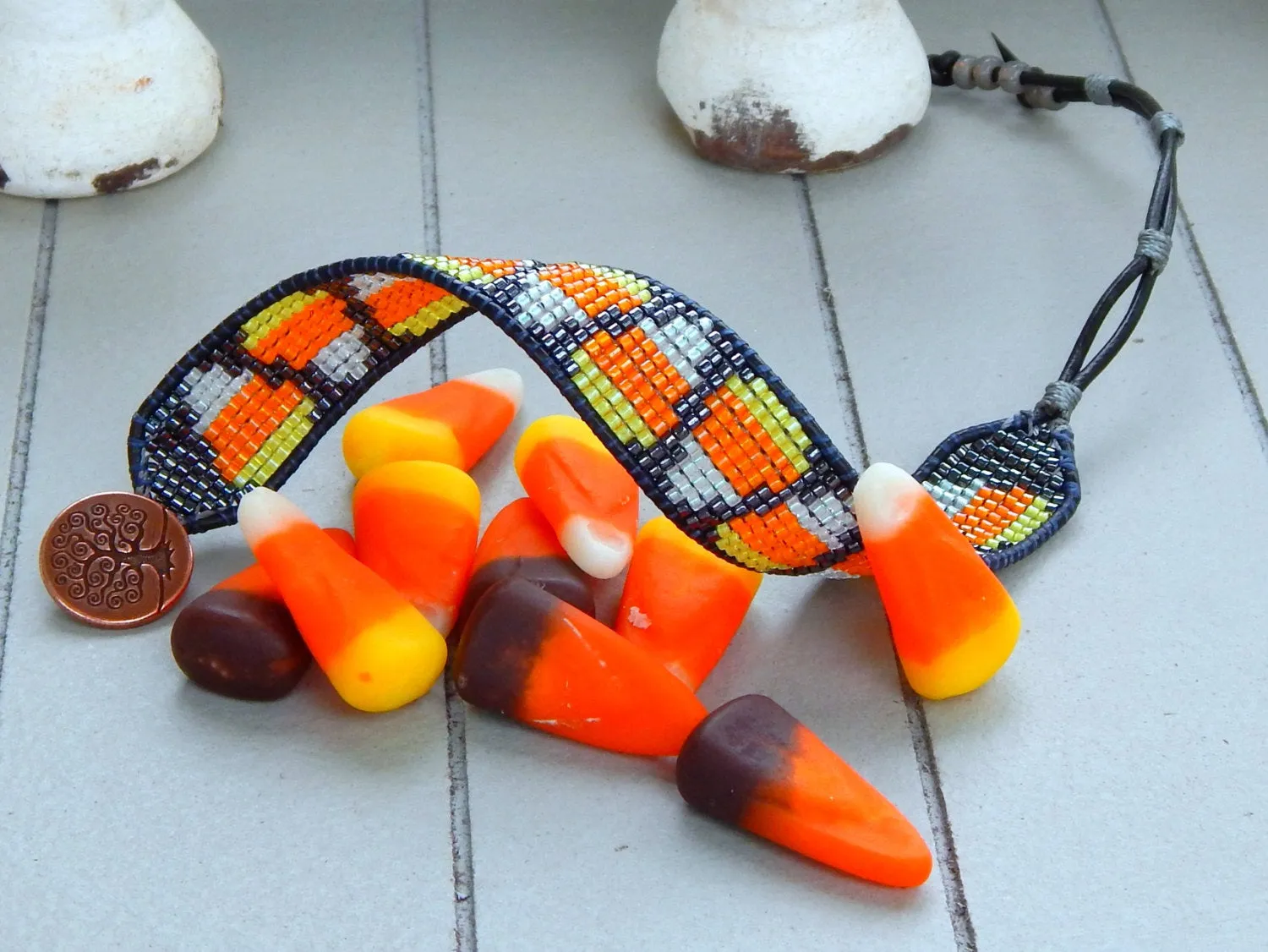 Halloween Candy Corn Woven Cuff loom bracelet