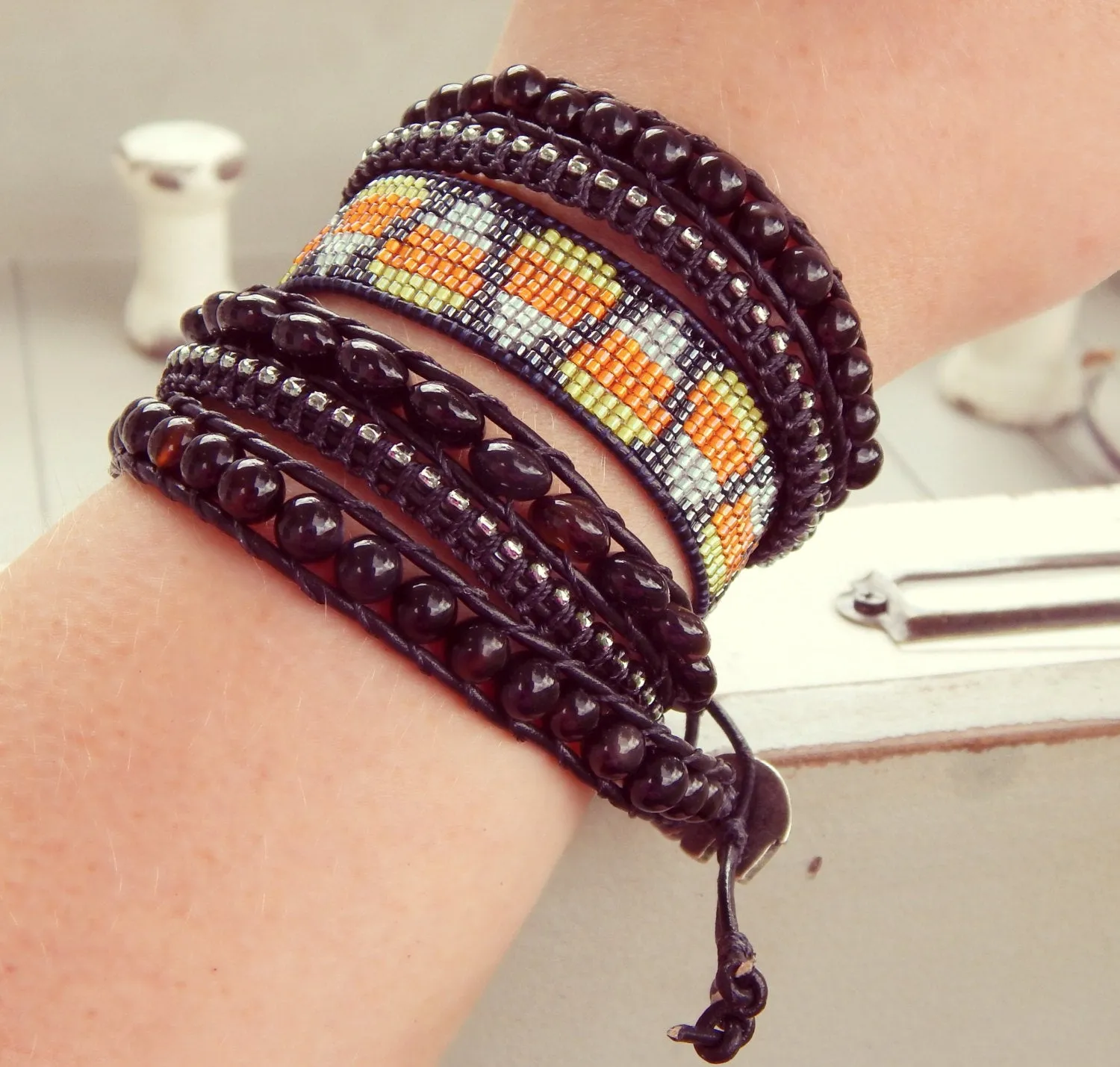 Halloween Candy Corn Woven Cuff loom bracelet