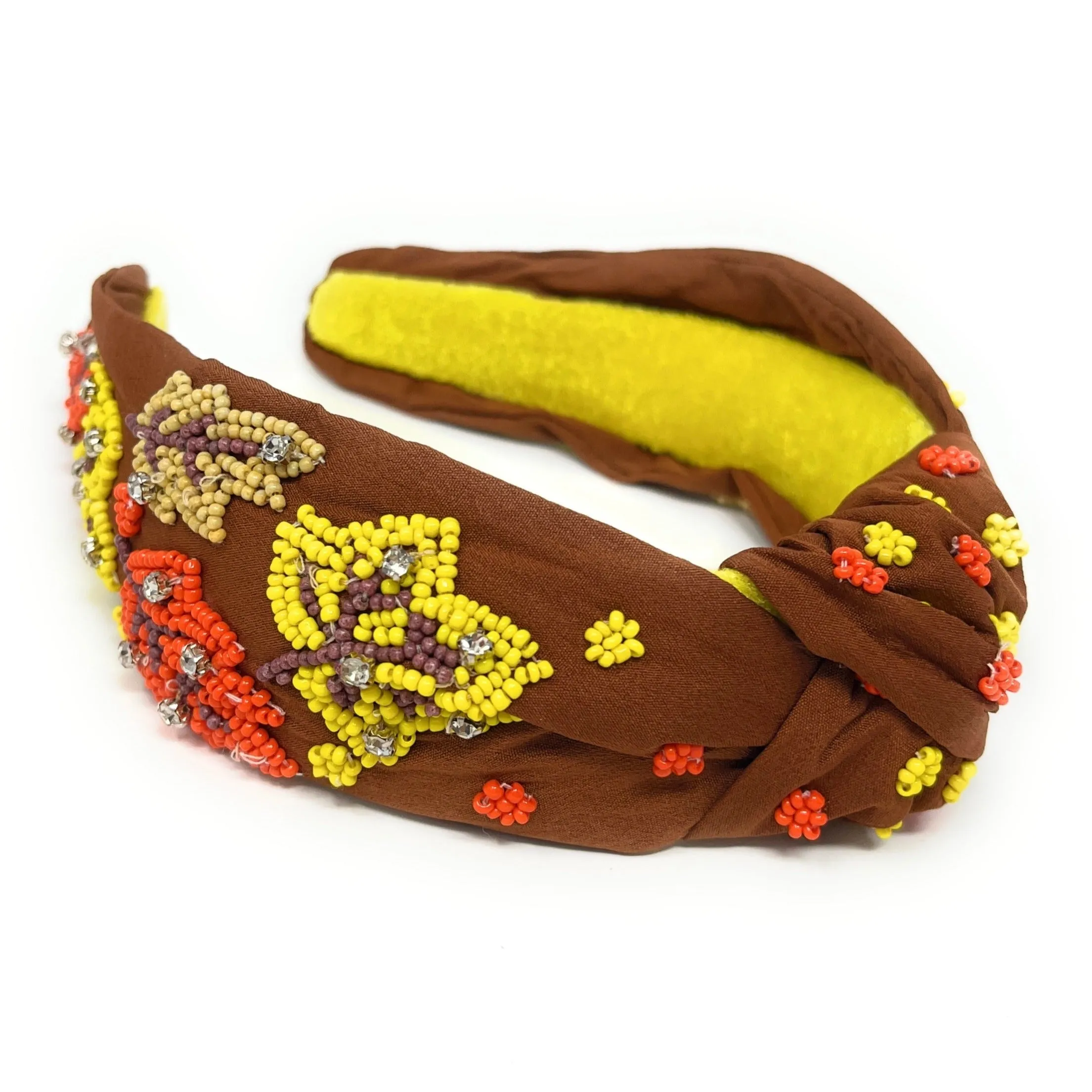 Hand Beaded Fall Leaves Knot Headband