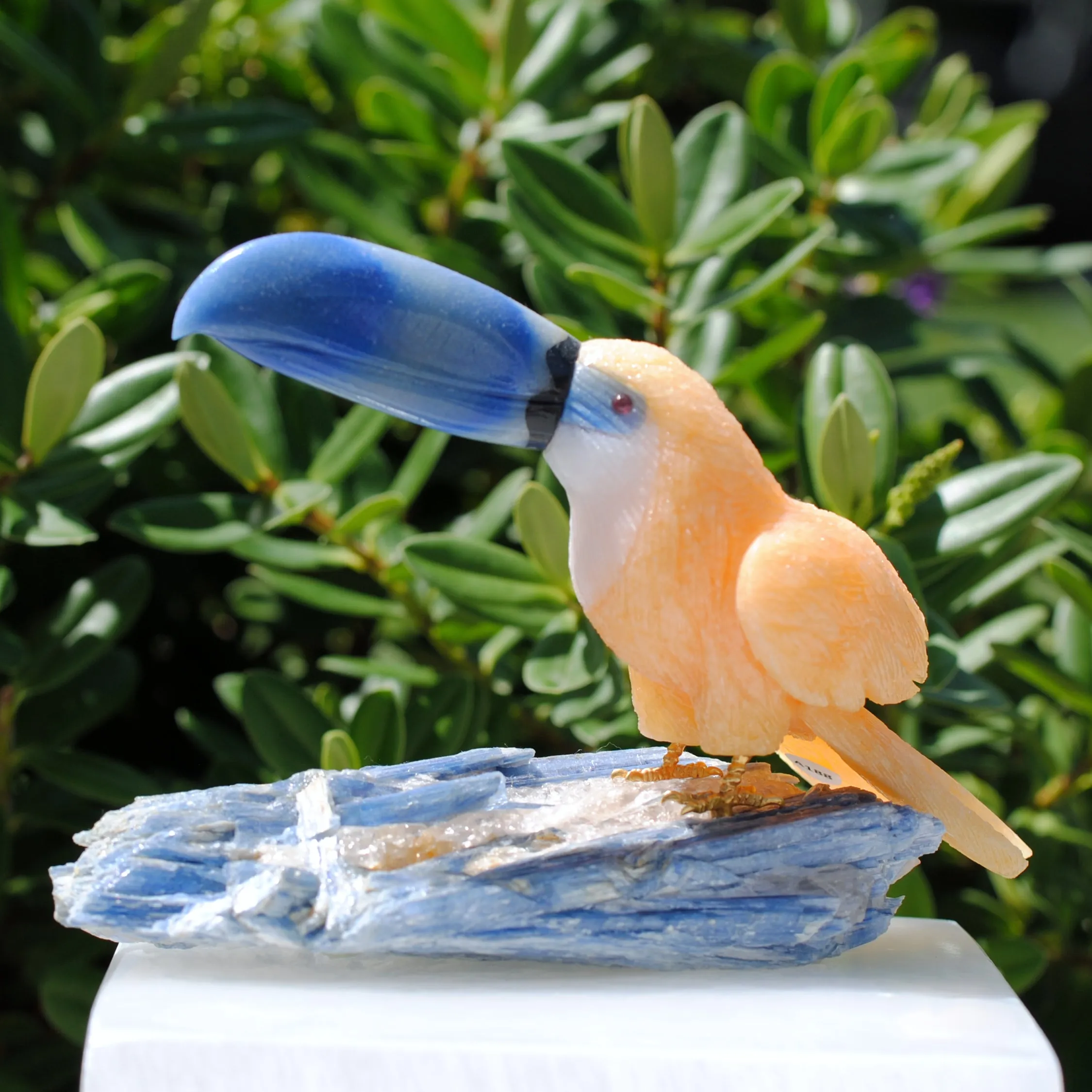 Hand Carved Yellow Toucan on Kyanite base