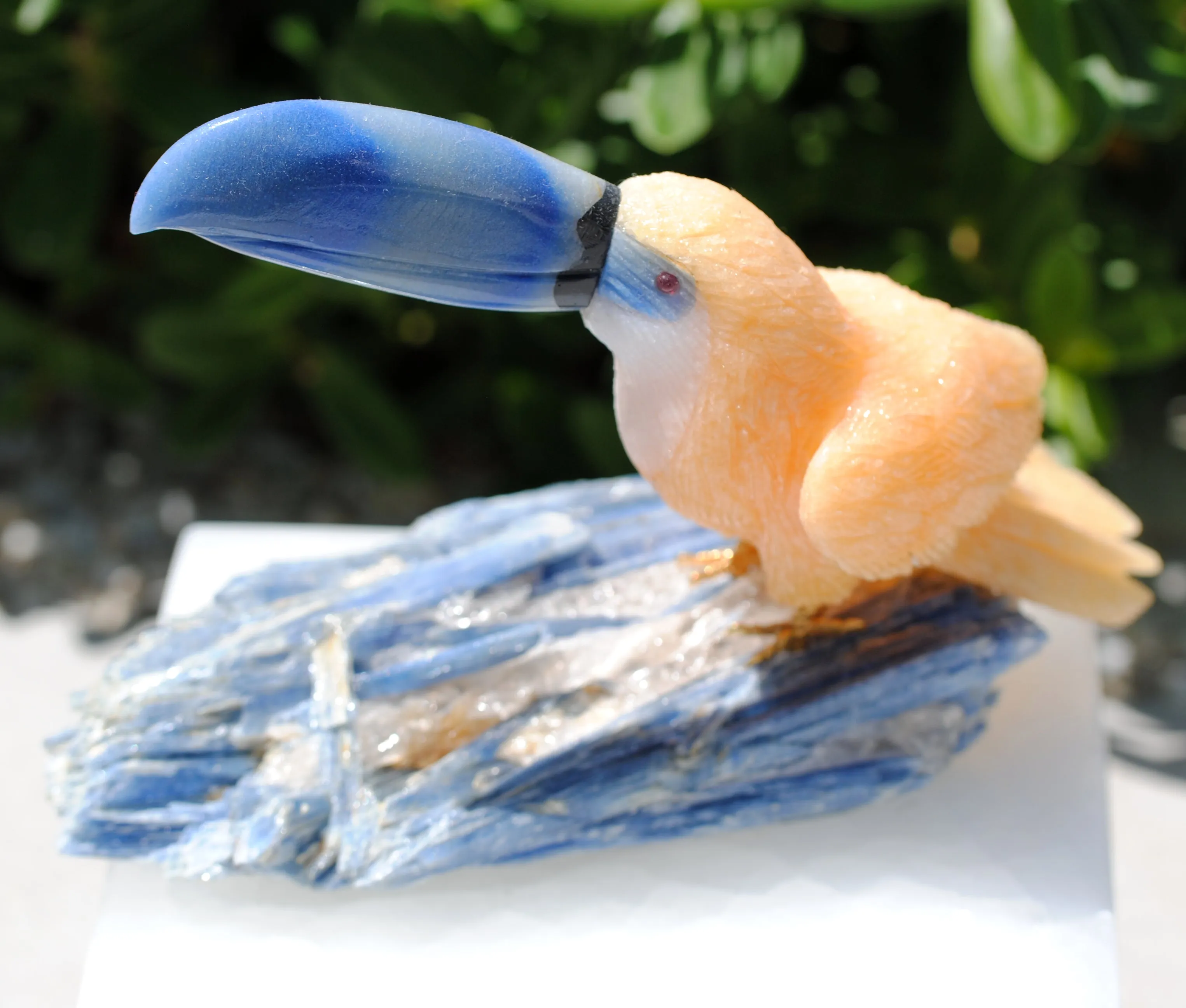 Hand Carved Yellow Toucan on Kyanite base