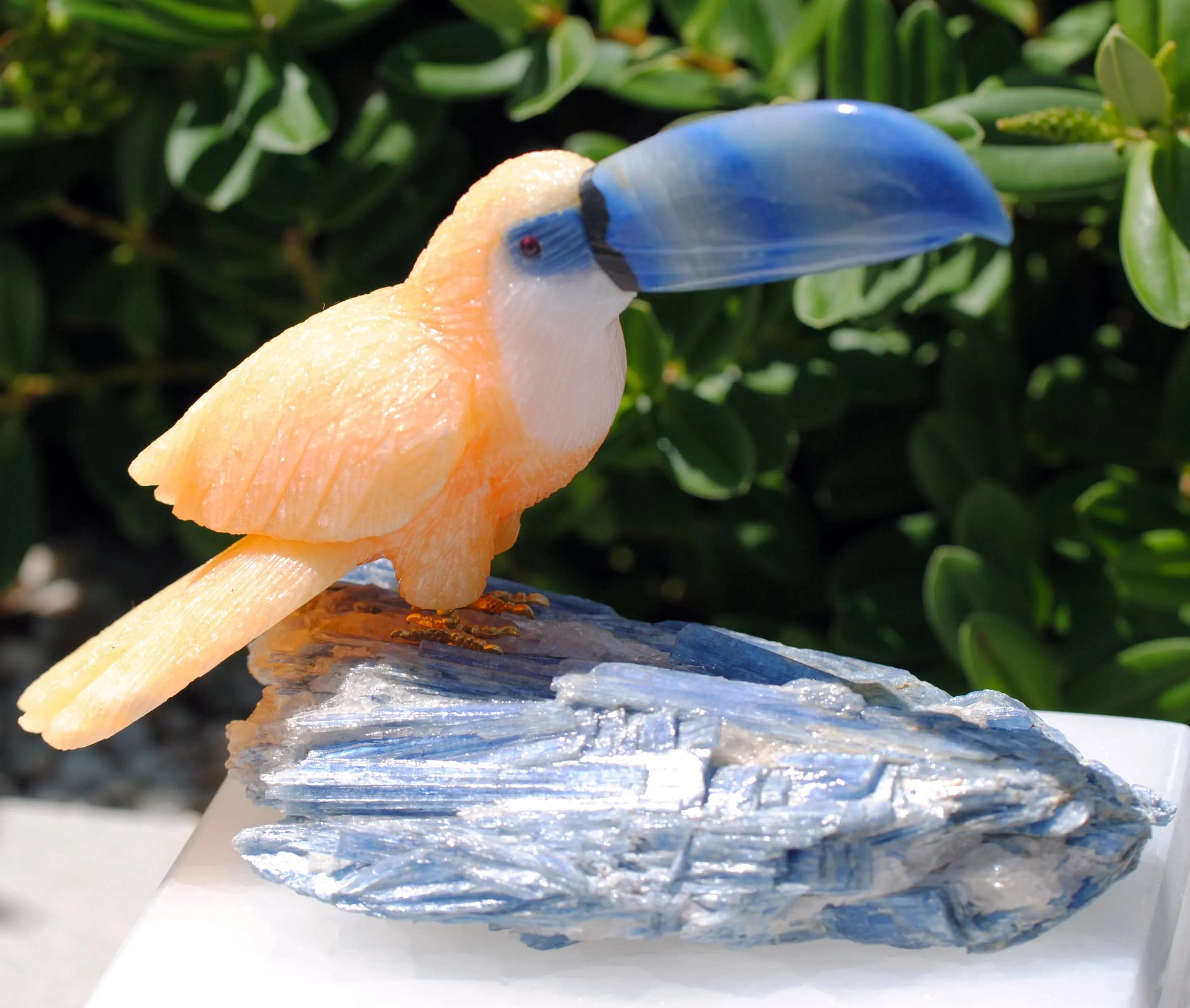 Hand Carved Yellow Toucan on Kyanite base