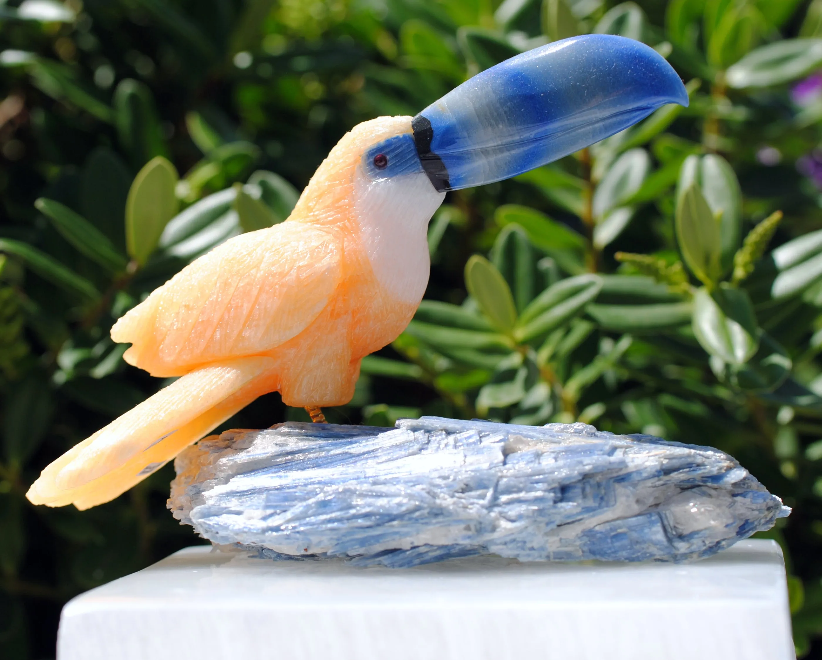 Hand Carved Yellow Toucan on Kyanite base