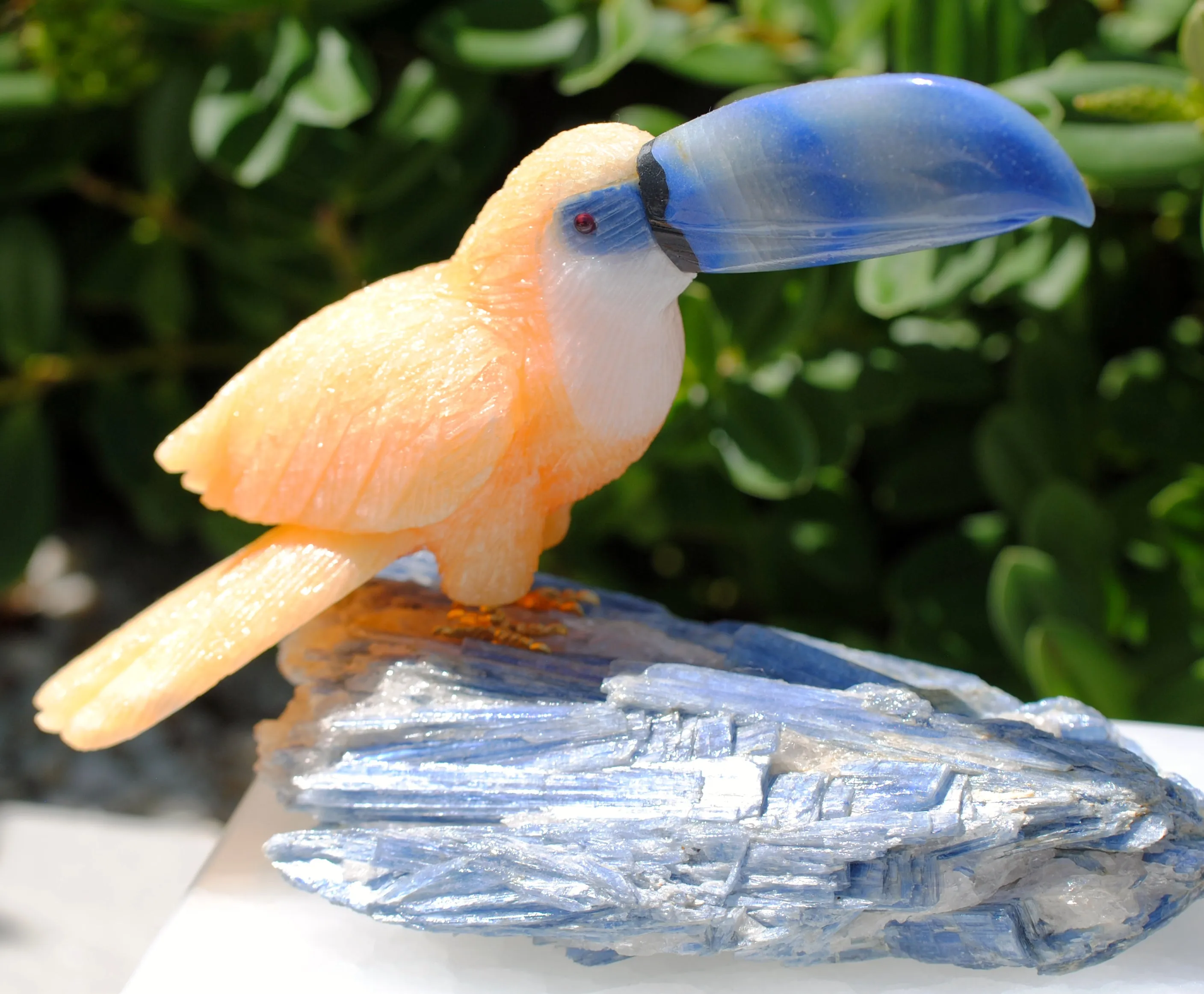 Hand Carved Yellow Toucan on Kyanite base