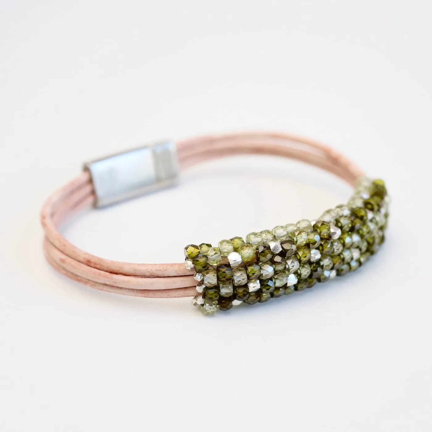 Hand Stitched Green Zircon & Sterling Silver Mix Bracelet