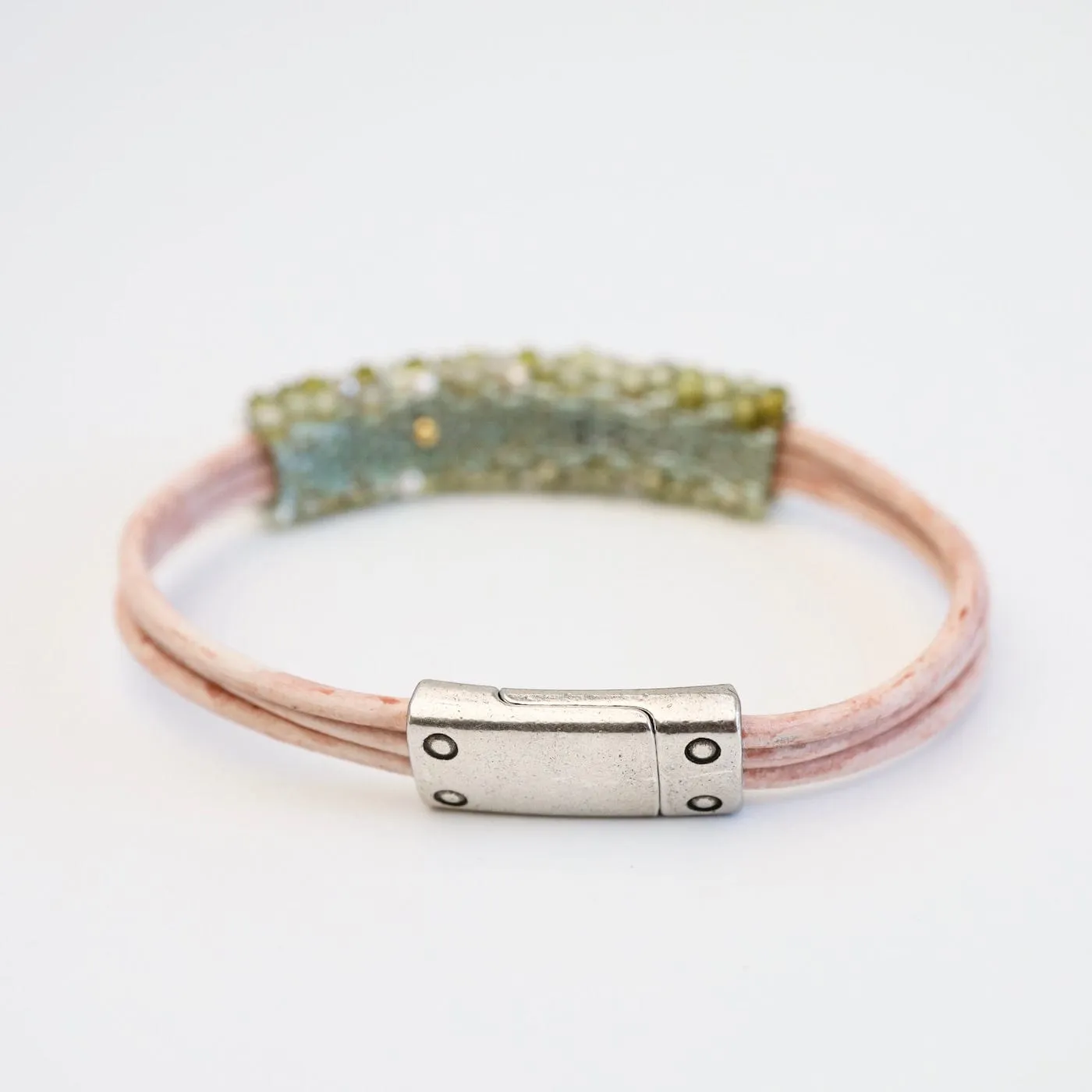 Hand Stitched Green Zircon & Sterling Silver Mix Bracelet