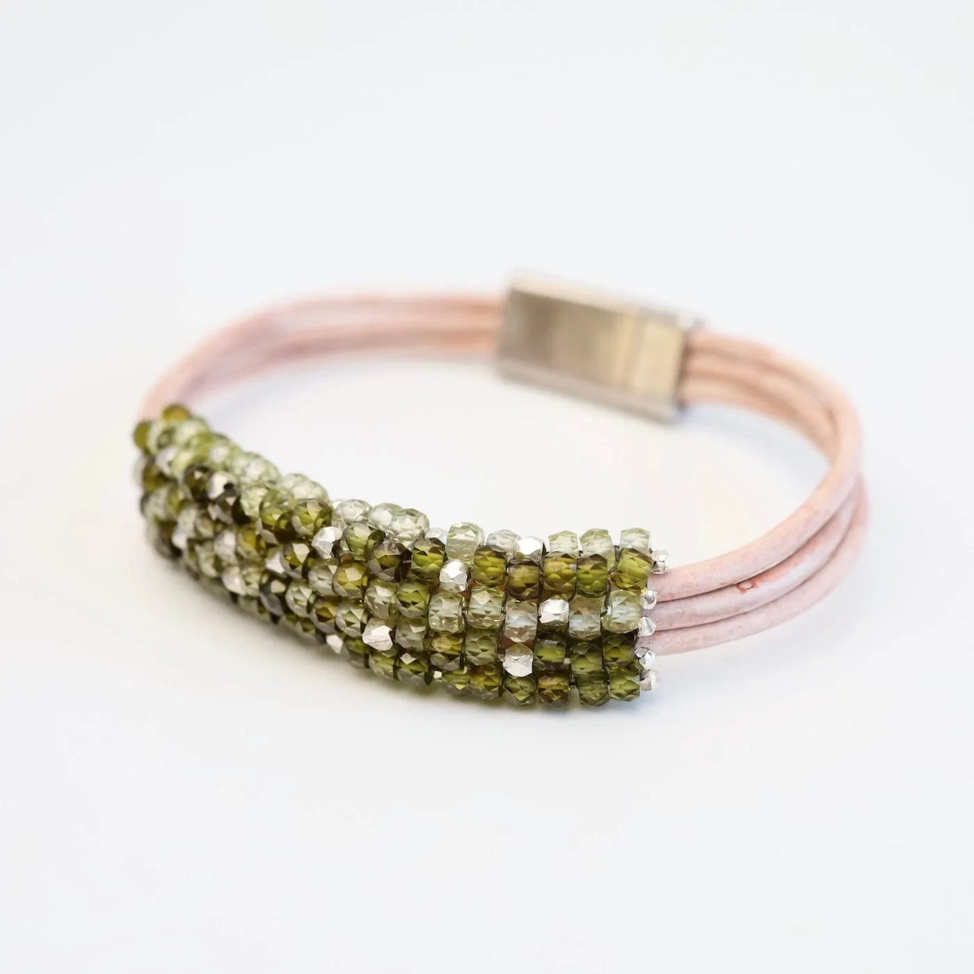 Hand Stitched Green Zircon & Sterling Silver Mix Bracelet