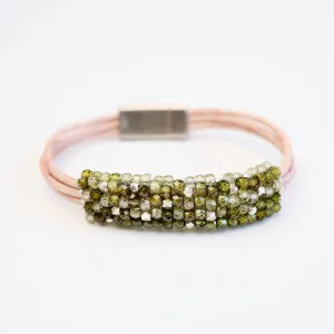 Hand Stitched Green Zircon & Sterling Silver Mix Bracelet