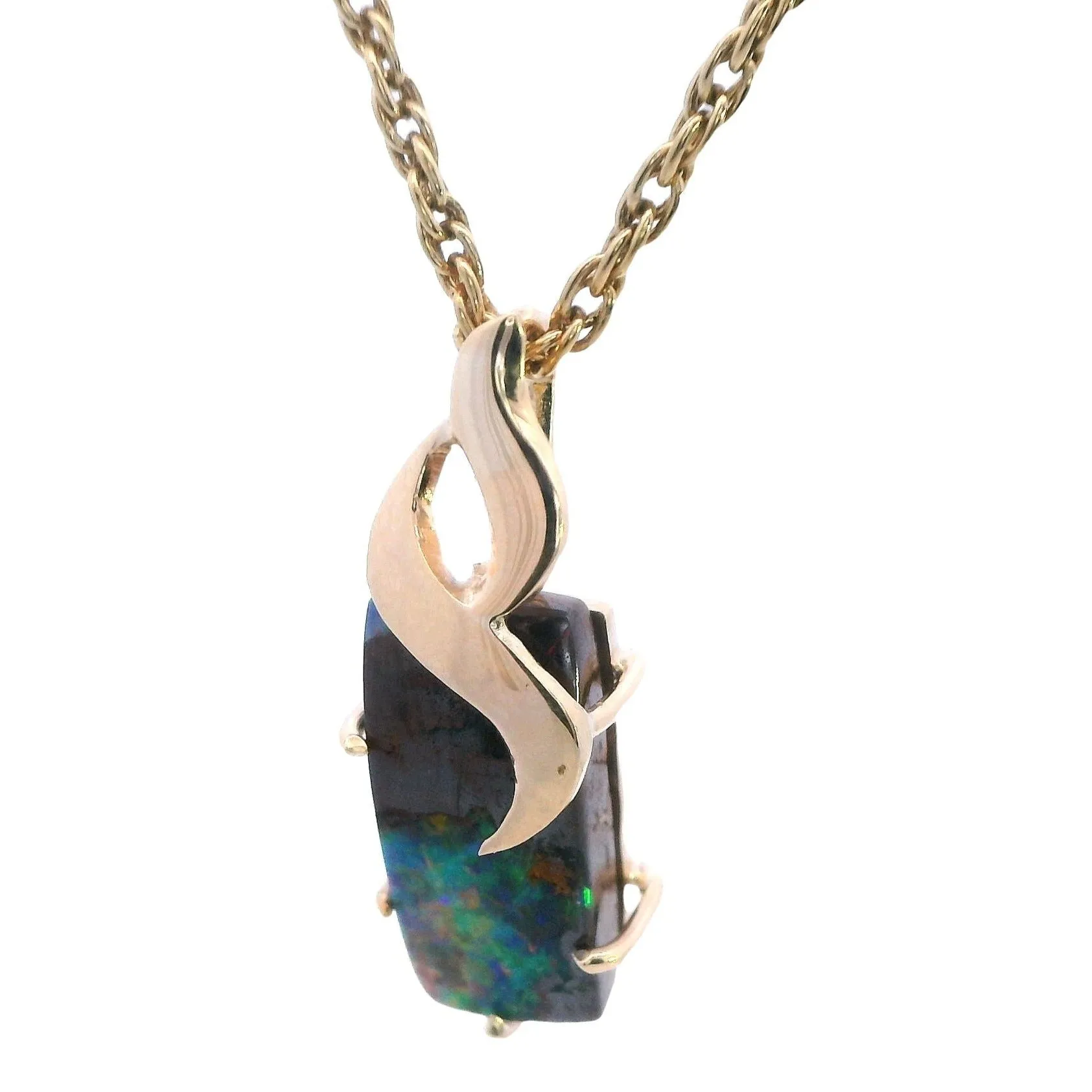 Handcrafted 9ct Yellow Gold Boulder Opal Pendant - Natural Beauty