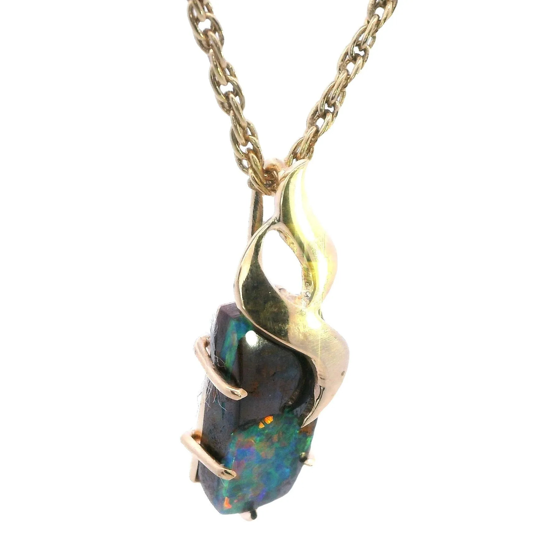 Handcrafted 9ct Yellow Gold Boulder Opal Pendant - Natural Beauty