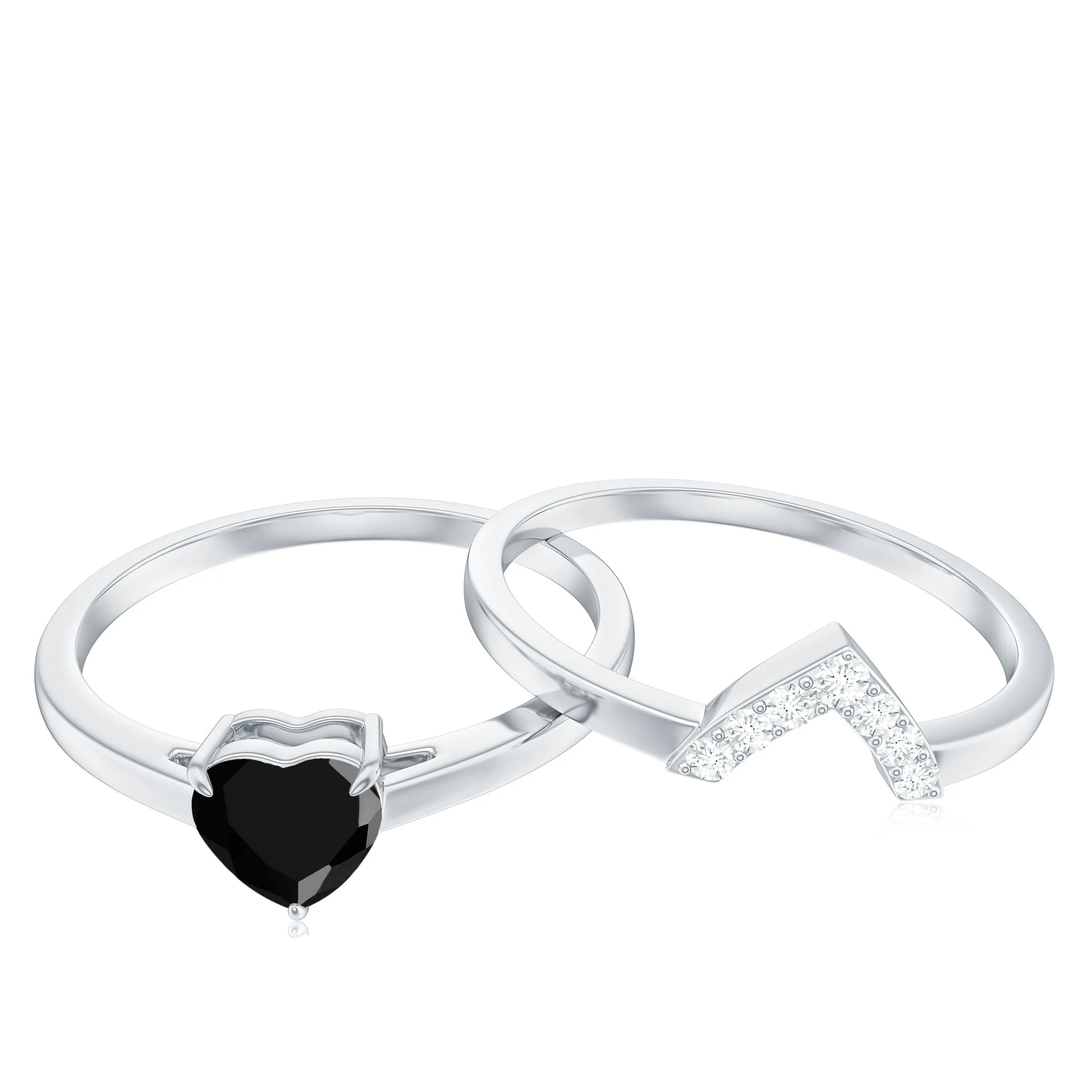 Heart Created Black Diamond Solitaire Ring Set with Diamond