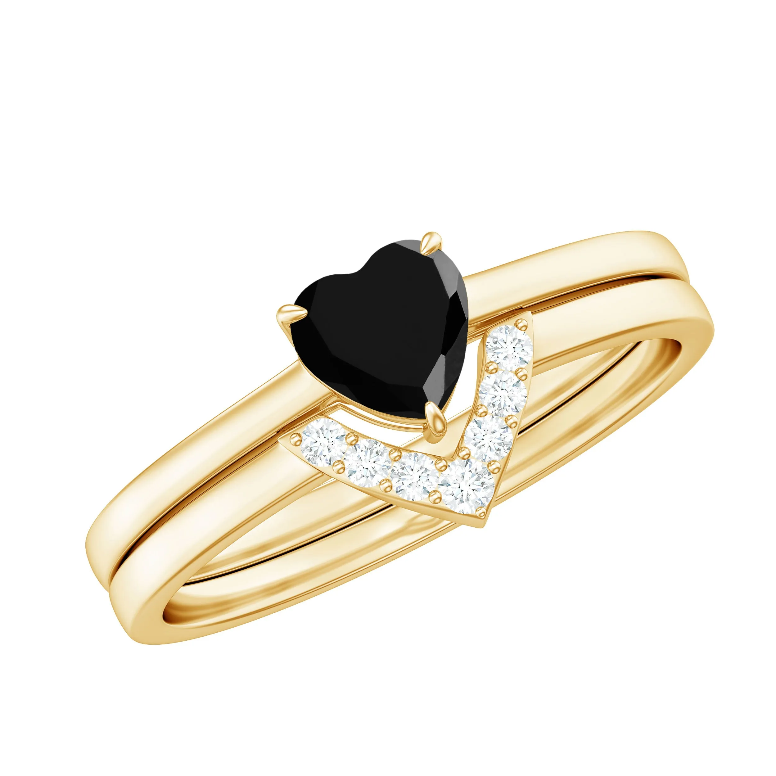 Heart Created Black Diamond Solitaire Ring Set with Diamond