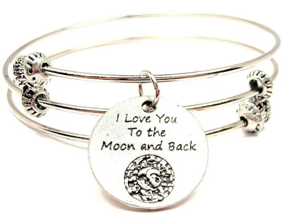 I Love You to the Moon and Back Celestial Triple Style Expandable Bangle Bracelet