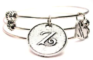 Initial Z Circle Triple Style Expandable Bangle Bracelet