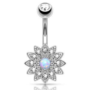 Jeweled Petal Opal Belly Button Ring