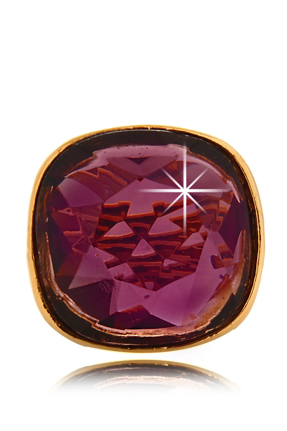 KENNETH JAY LANE AMETHYST Gold Hammered Ring